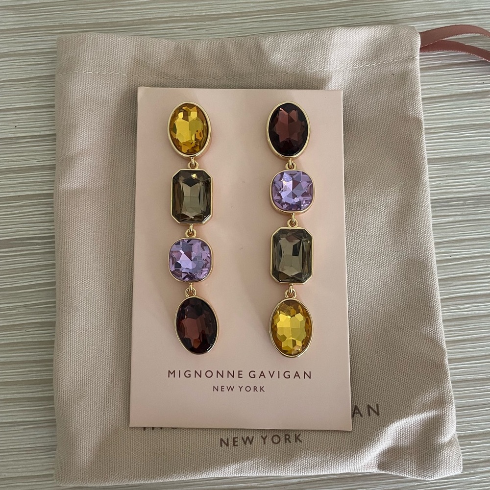 Mignonne Gavigan Multicolor Gem Drop Earrings - Yellow, Purple, Smoky Brown